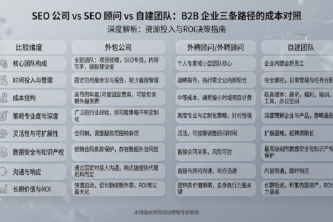 SEO 公司 vs SEO 顾问 vs 自建团队：B2B 企业三条路径的成本对照